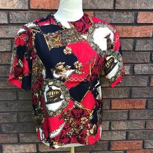 VINTAGE 100% Silk blouse small classic chains